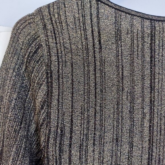 Peruvian Connection Dress S Shimmery Gold Fit Flare Long Sleeve V Neck NEW Chic - Picture 9 of 13